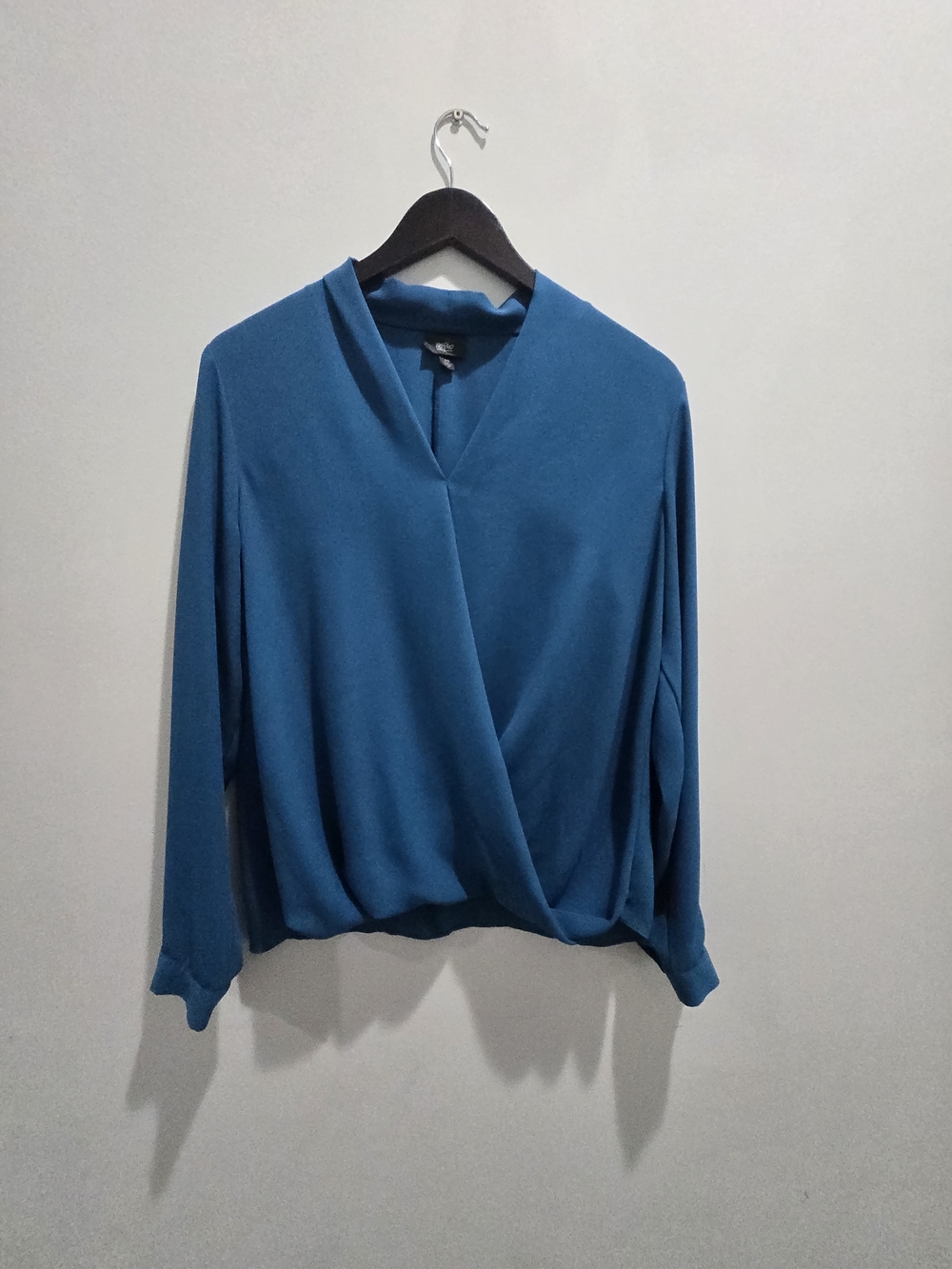 Massimo Teal Blue Wrap-Front Long Sleeve Blouse